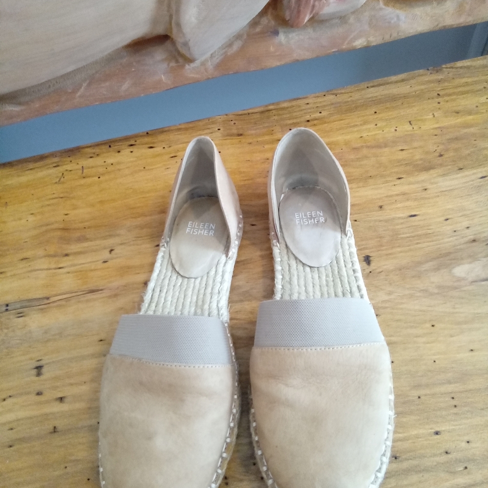Eileen Fisher Lady Tumbled Tan Nubuck Espadrille Shoes Size 7